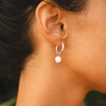 Hammered Pearl Hoop Earrings - Image 3