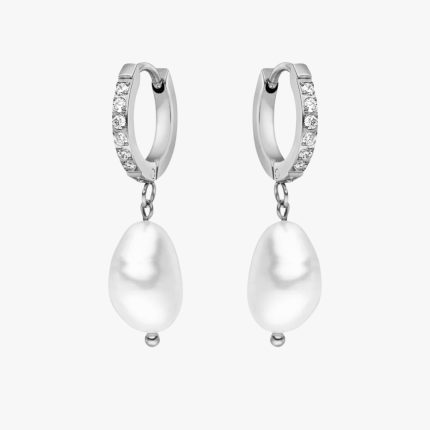 Silver Pearl Hoops