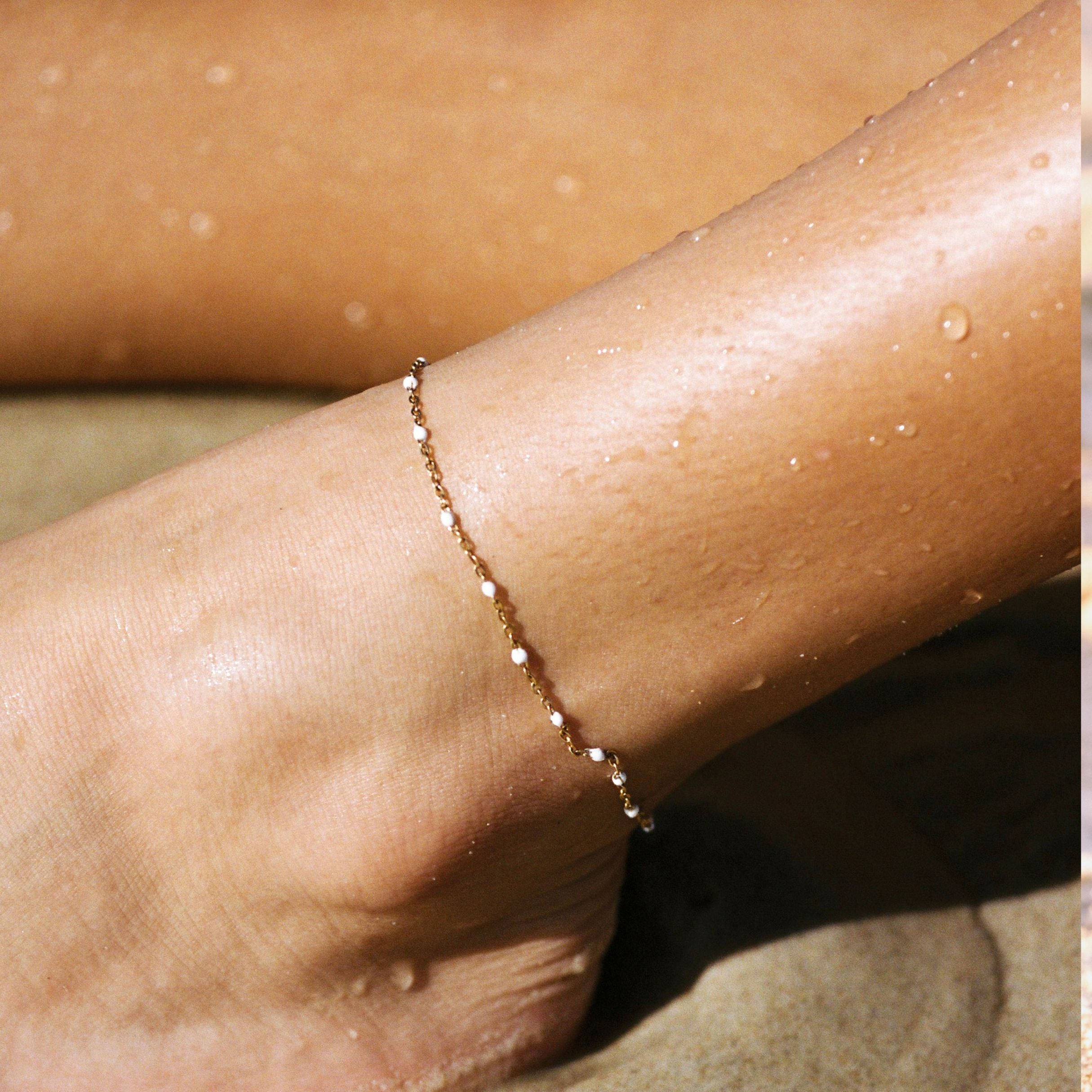 white-bead-anklet-bracelet White Beaded Anklet - Image 1