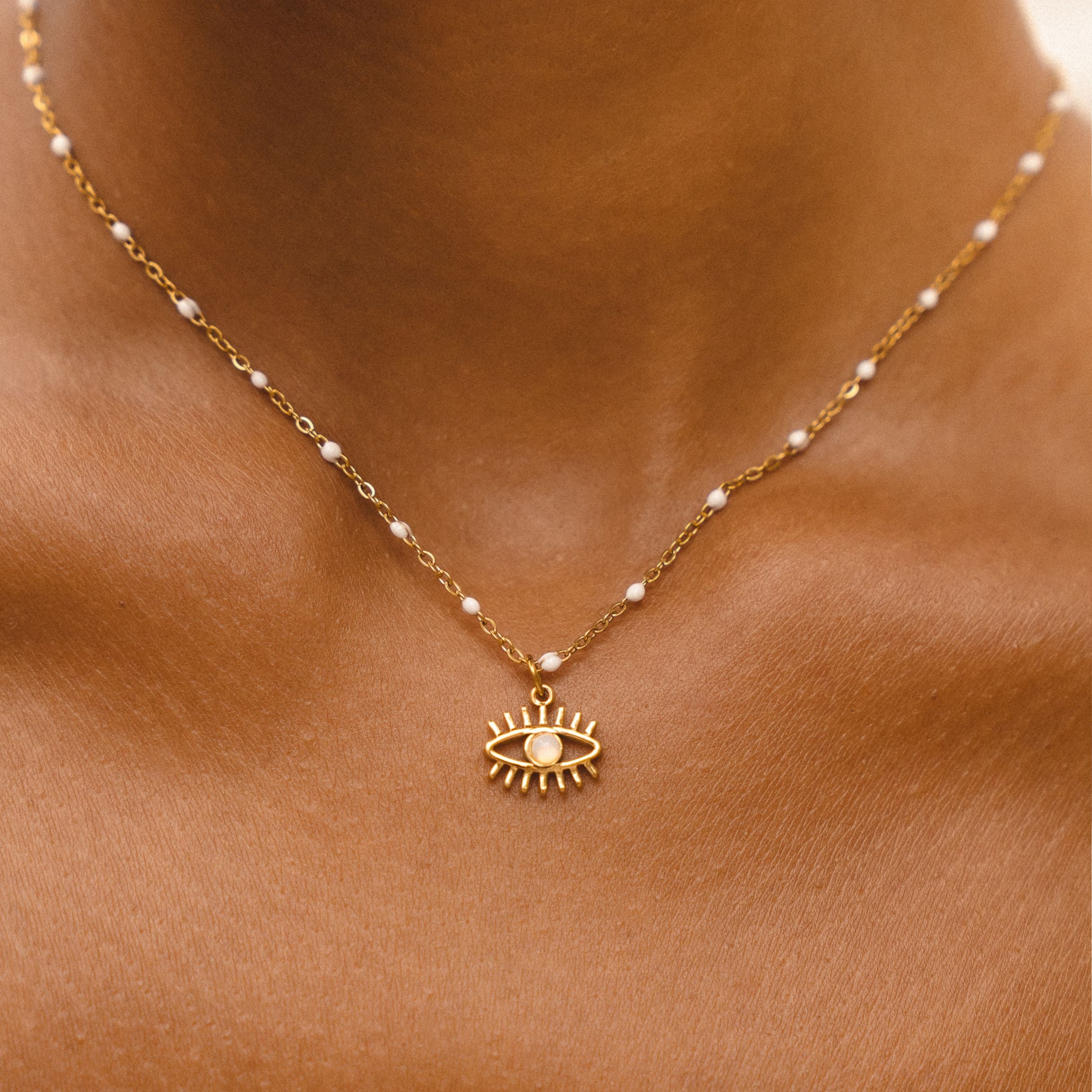 white_evil_eye_necklace Opal Evil Eye Necklace - Image 1